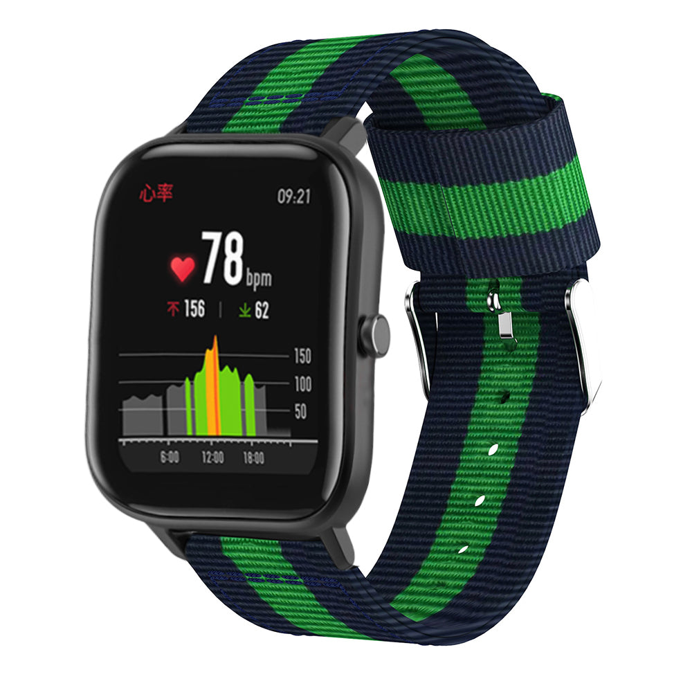 20MM Vertical Nylon Canvas Watch Band for Samsung Galaxy Watch4 Classic 46mm 42mm/Watch4 44mm 40mm/Amazfit GTS