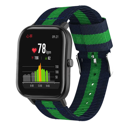 20MM Vertical Nylon Canvas Watch Band for Samsung Galaxy Watch4 Classic 46mm 42mm/Watch4 44mm 40mm/Amazfit GTS
