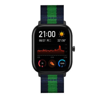 20MM Vertical Nylon Canvas Watch Band for Samsung Galaxy Watch4 Classic 46mm 42mm/Watch4 44mm 40mm/Amazfit GTS