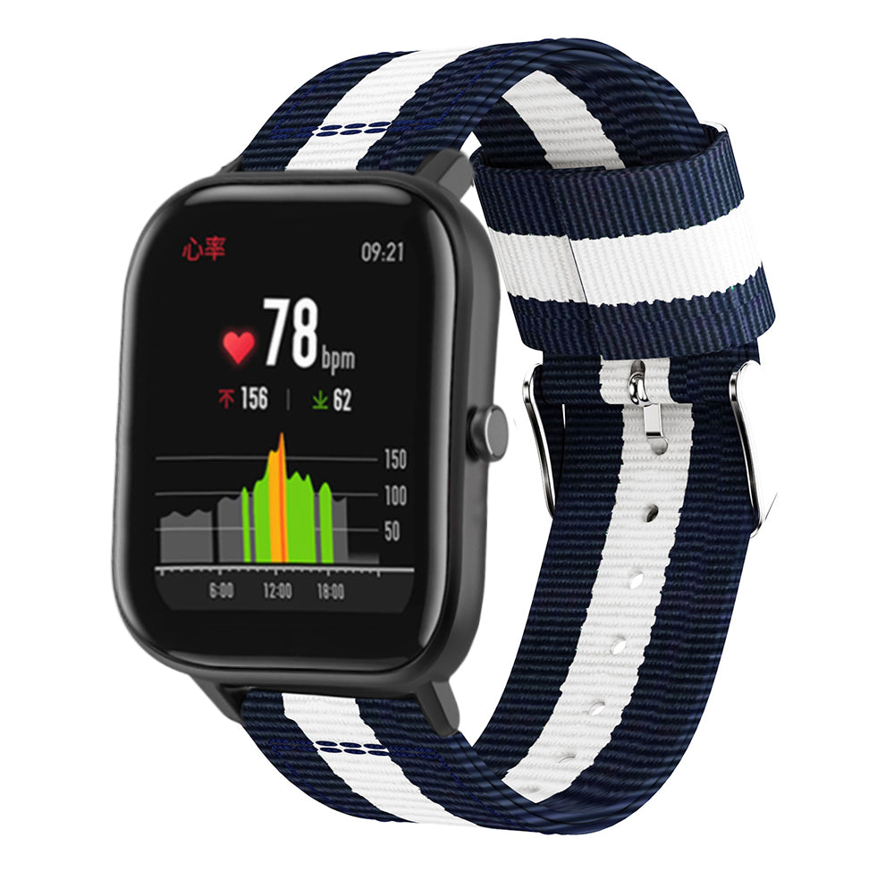 20MM Vertical Nylon Canvas Watch Band for Samsung Galaxy Watch4 Classic 46mm 42mm/Watch4 44mm 40mm/Amazfit GTS