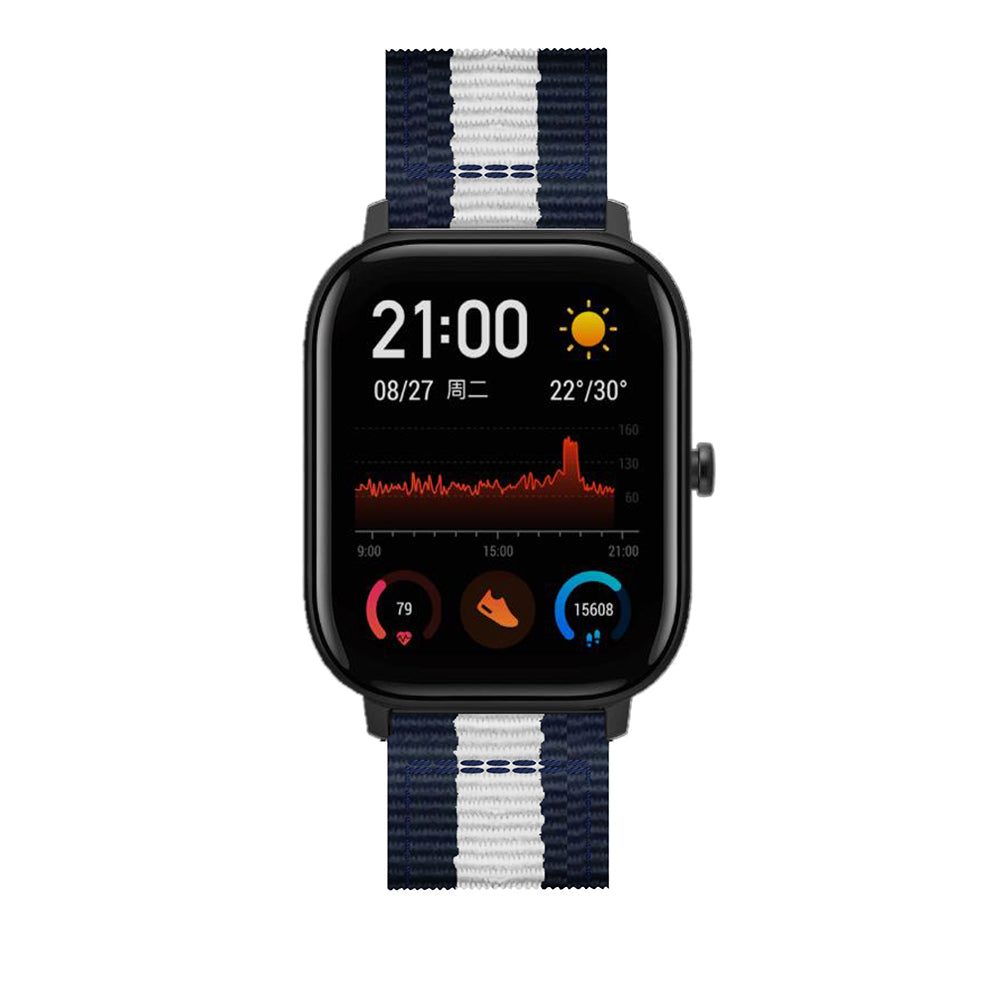 20MM Vertical Nylon Canvas Watch Band for Samsung Galaxy Watch4 Classic 46mm 42mm/Watch4 44mm 40mm/Amazfit GTS