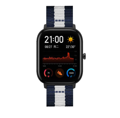 20MM Vertical Nylon Canvas Watch Band for Samsung Galaxy Watch4 Classic 46mm 42mm/Watch4 44mm 40mm/Amazfit GTS