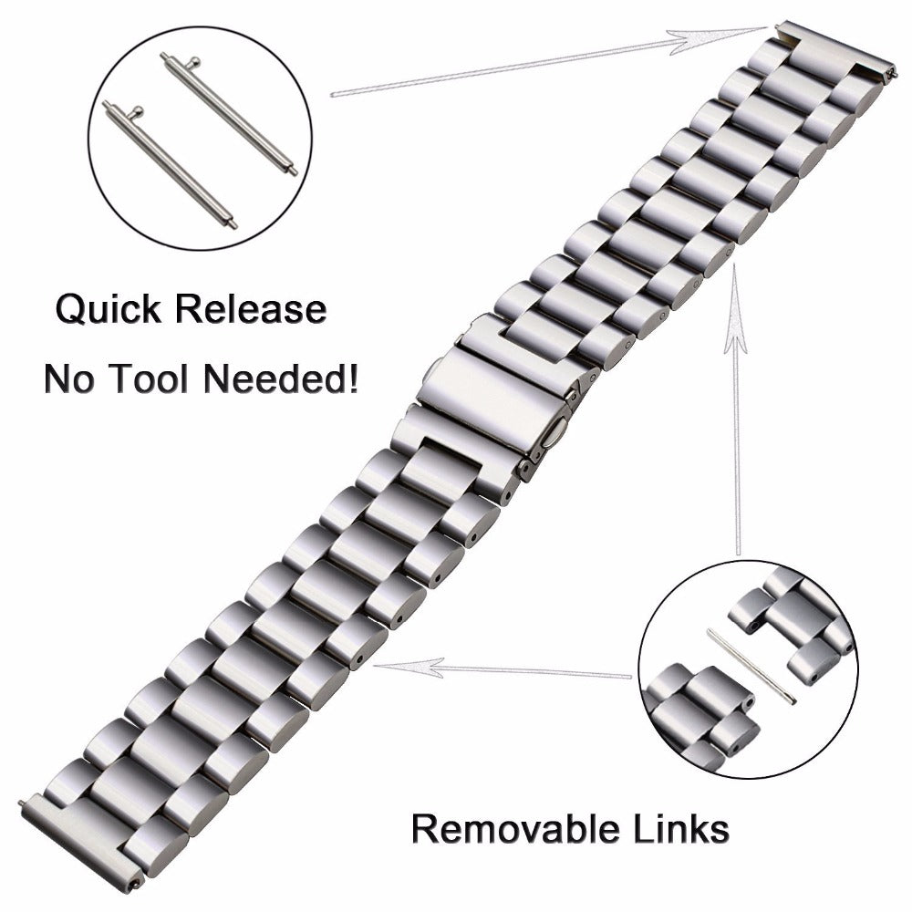 20mm 3 Beads Stainless Steel Smart Watch Replacement Butterfly Buckle Strap for Samsung Galaxy Gear S2 Sport/Galaxy Watch Active 2