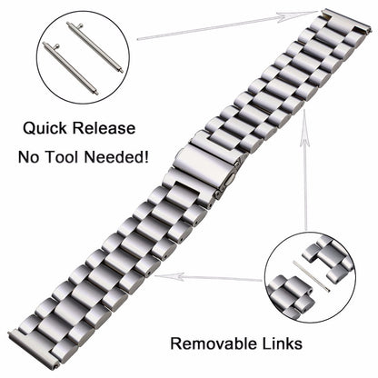 20mm 3 Beads Stainless Steel Smart Watch Replacement Butterfly Buckle Strap for Samsung Galaxy Gear S2 Sport/Galaxy Watch Active 2