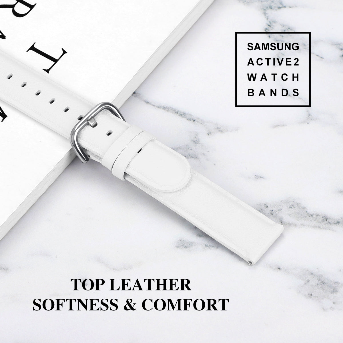 20mm Top Genuine Leather Smart Watch Strap Replacement for Samsung Galaxy Watch4 Classic 46mm 42mm/Watch4 44mm 40mm/Watch Active2 44mm