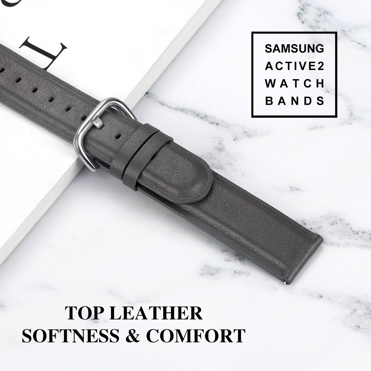 20mm Top Genuine Leather Smart Watch Strap Replacement for Samsung Galaxy Watch4 Classic 46mm 42mm/Watch4 44mm 40mm/Watch Active2 44mm