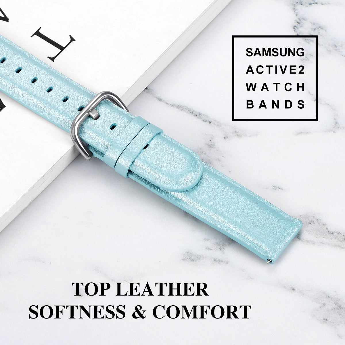 20mm Top Genuine Leather Smart Watch Strap Replacement for Samsung Galaxy Watch4 Classic 46mm 42mm/Watch4 44mm 40mm/Watch Active2 44mm