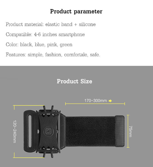 180-degree Rotatable Sport Cycling Running Cellphone Holder Wrist Strap Armband for 4-6 inches Phone