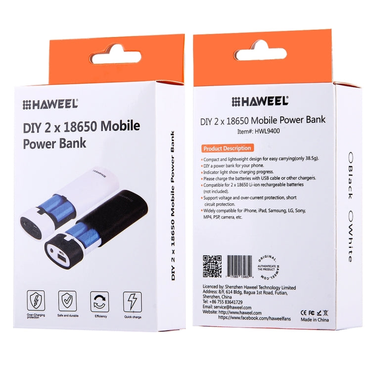 HAWEEL Portable 2 x 18650 Charger Box Power Bank and Battery Charger Box with LCD Power Display