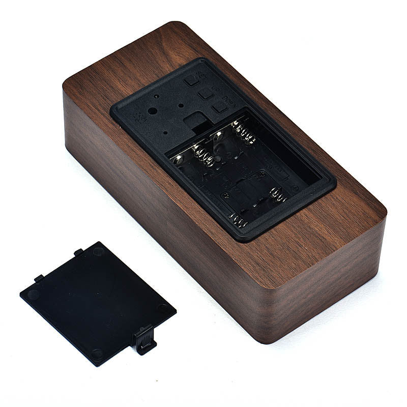 Voice Control Creative Wooden LED Alarm Clock with Temperature Display Table Clock