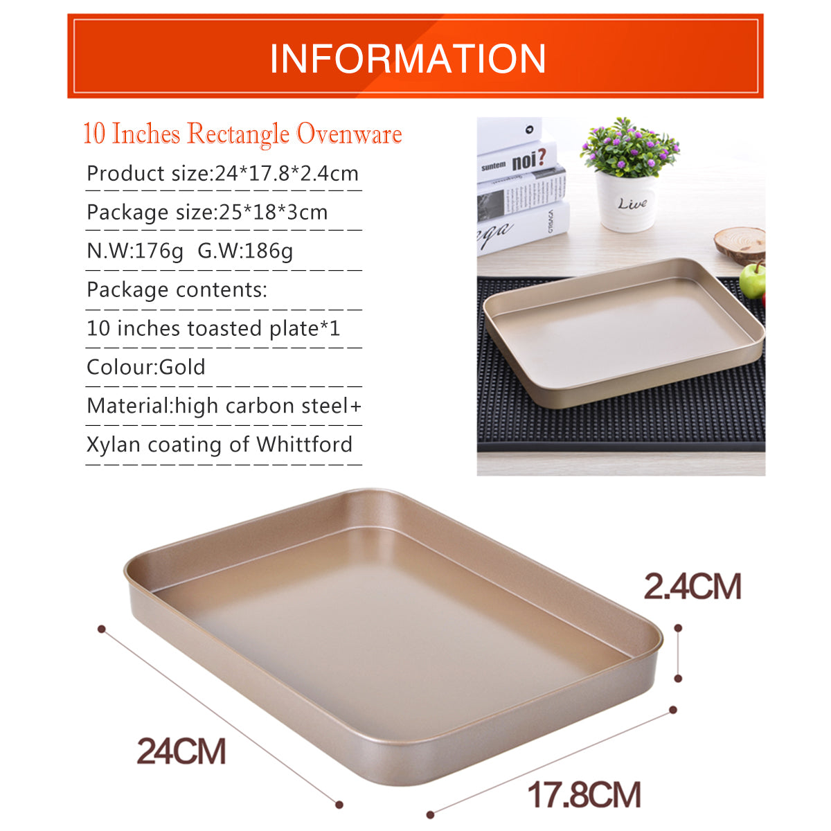 10 Inches Rectangle Oven Plate Toasted Plate Cake Bread Non-stick Baking Tool