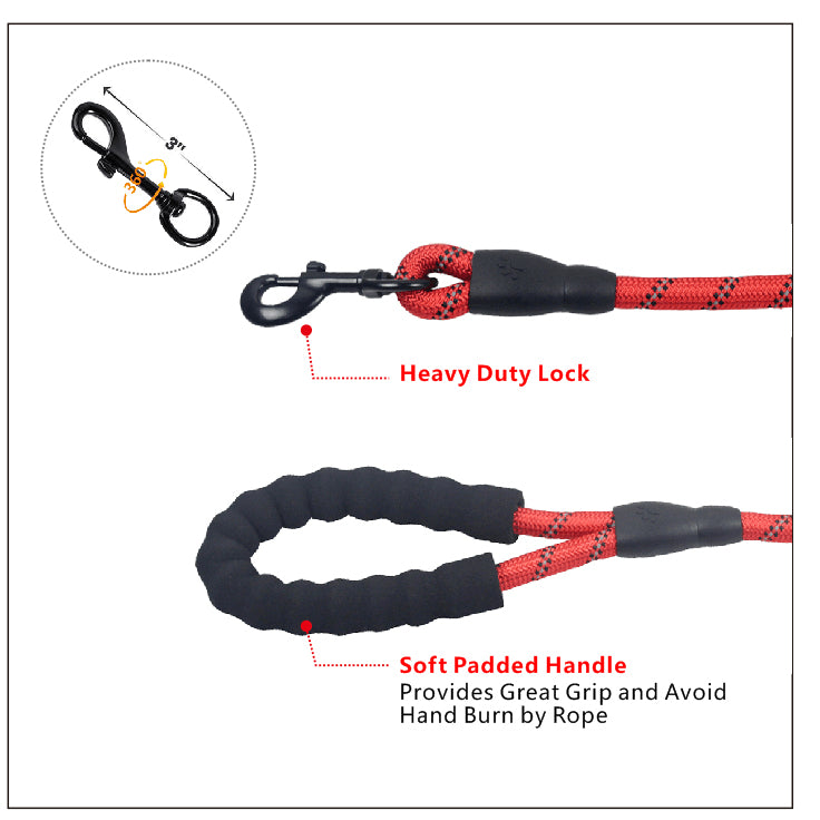 Reflective Nylon Dog Pet Round Traction Rope with Padded Handle