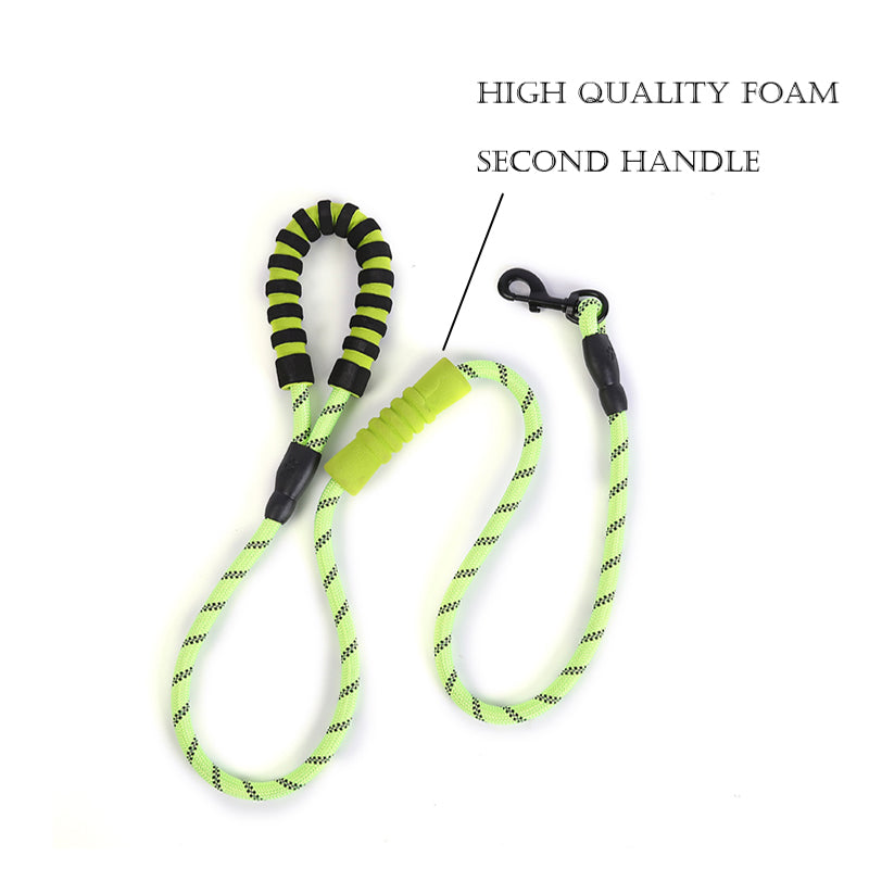 Reflective Nylon Dog Pet Round Traction Rope with Padded Handle