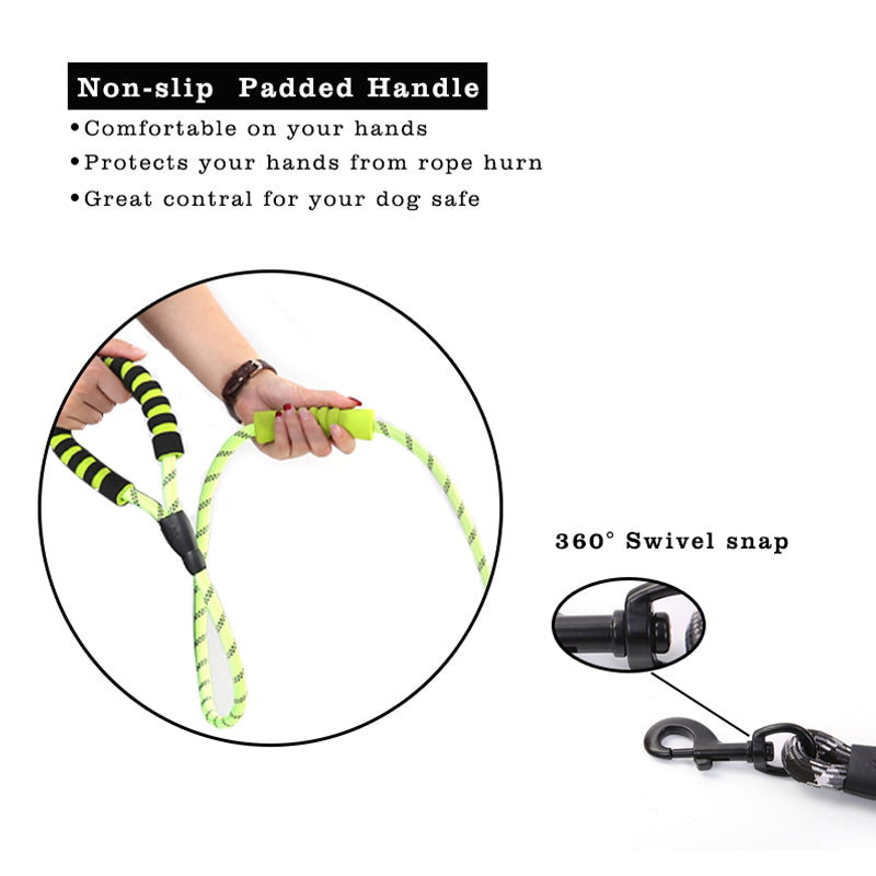 Reflective Nylon Dog Pet Round Traction Rope with Padded Handle