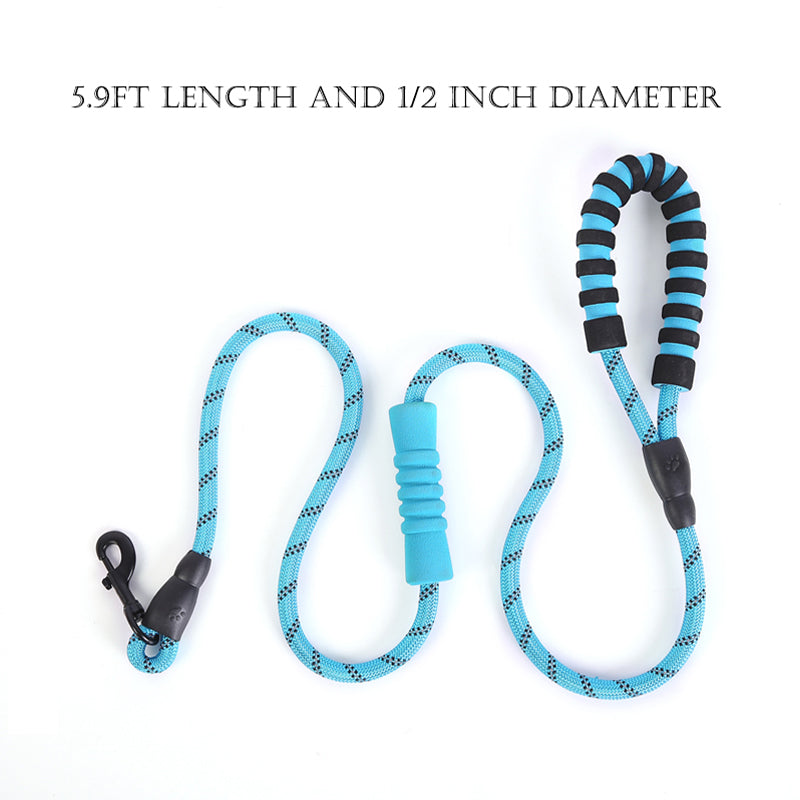 Reflective Nylon Dog Pet Round Traction Rope with Padded Handle