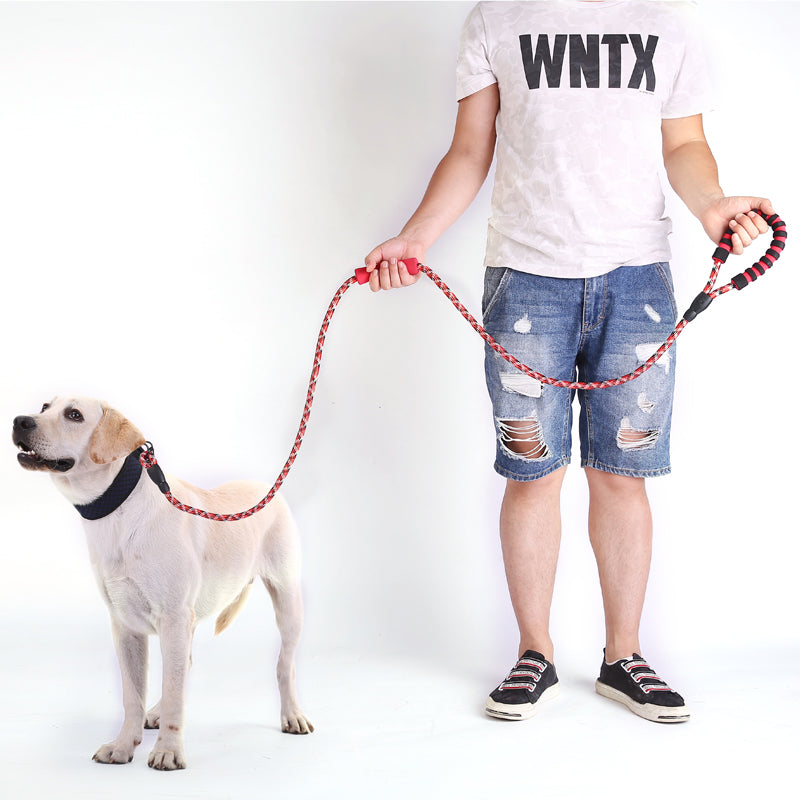 Reflective Nylon Dog Pet Round Traction Rope with Dual Padded Handle