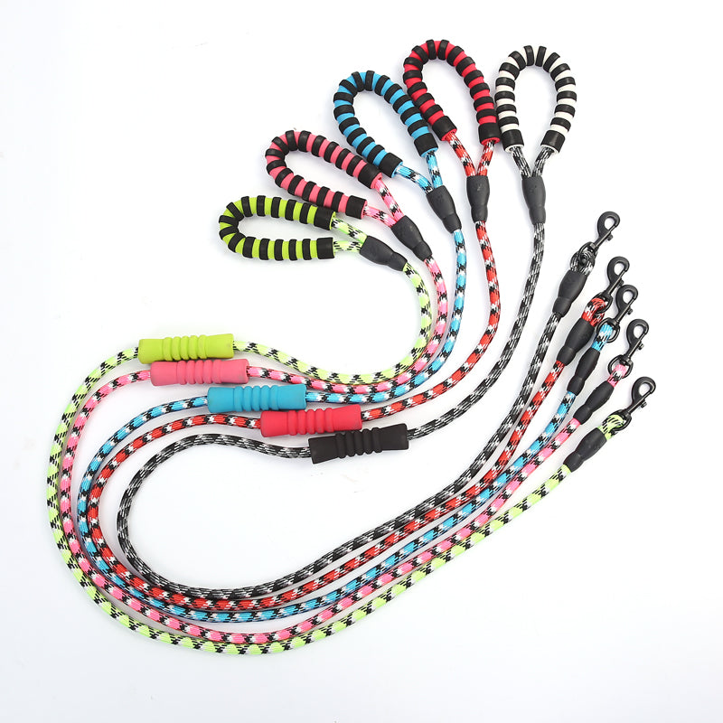 Reflective Nylon Dog Pet Round Traction Rope with Dual Padded Handle