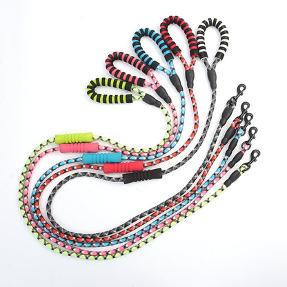 Reflective Nylon Dog Pet Round Traction Rope with Dual Padded Handle