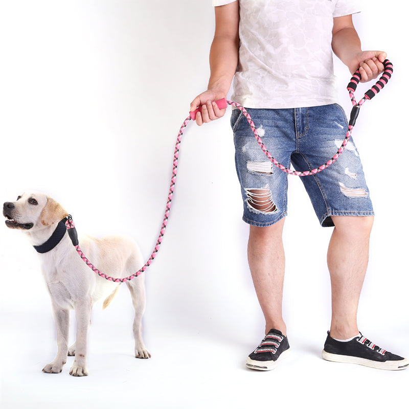Reflective Nylon Dog Pet Round Traction Rope with Dual Padded Handle