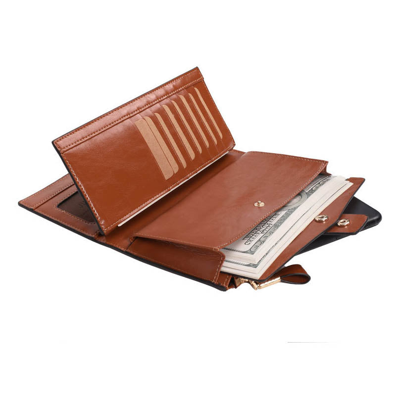 Retro Style Top-layer Cowhide Leather Tri-fold Multipurpose Card Slots Zipper Wallet for Women