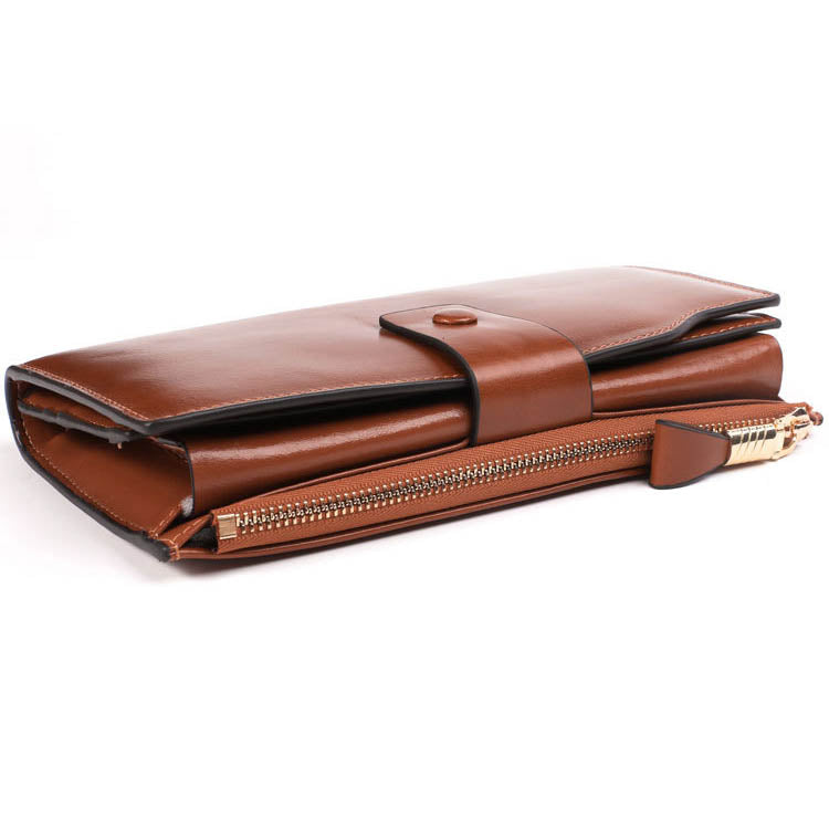 Retro Style Top-layer Cowhide Leather Tri-fold Multipurpose Card Slots Zipper Wallet for Women