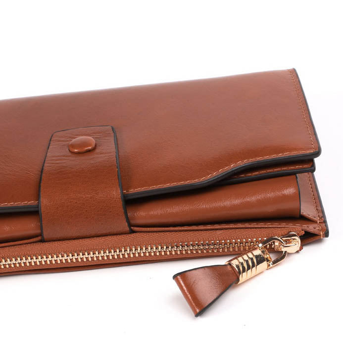 Retro Style Top-layer Cowhide Leather Tri-fold Multipurpose Card Slots Zipper Wallet for Women