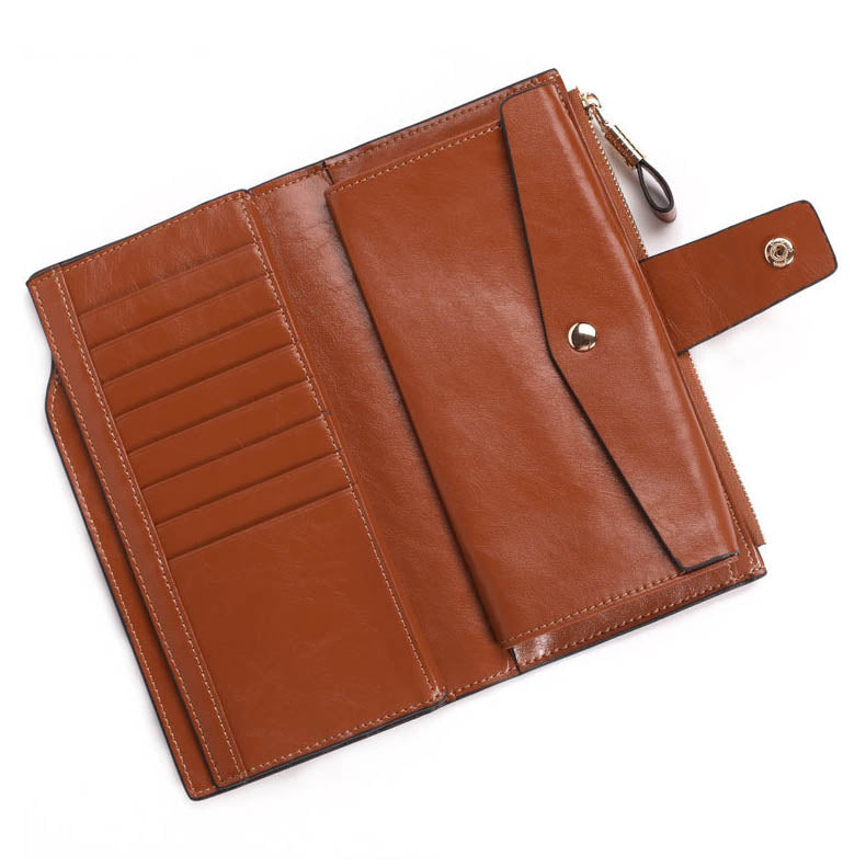 Retro Style Top-layer Cowhide Leather Tri-fold Multipurpose Card Slots Zipper Wallet for Women