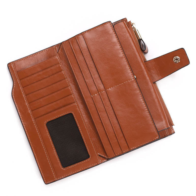 Retro Style Top-layer Cowhide Leather Tri-fold Multipurpose Card Slots Zipper Wallet for Women