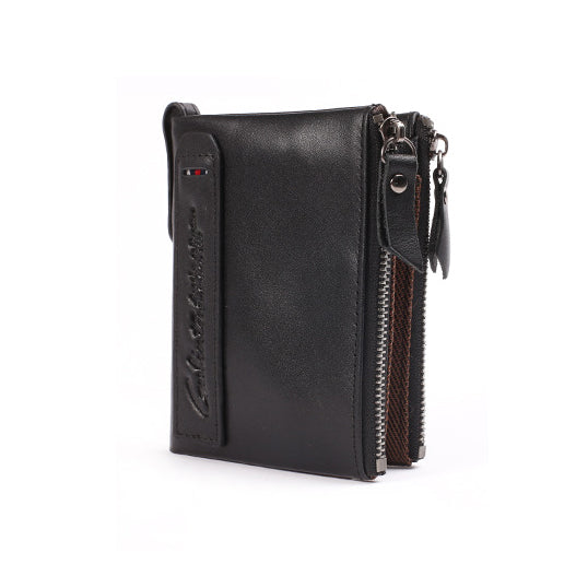 Retro Style Top-layer Cowhide Leather Card Slots Holder Purse Zipper Short Wallet