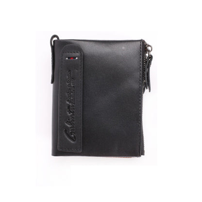 Retro Style Top-layer Cowhide Leather Card Slots Holder Purse Zipper Short Wallet