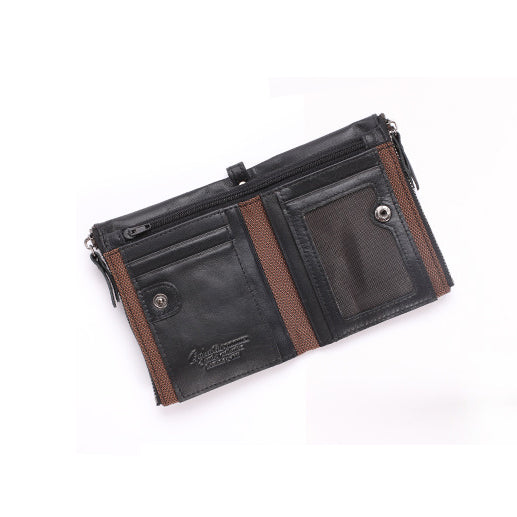 Retro Style Top-layer Cowhide Leather Card Slots Holder Purse Zipper Short Wallet