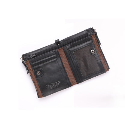 Retro Style Top-layer Cowhide Leather Card Slots Holder Purse Zipper Short Wallet
