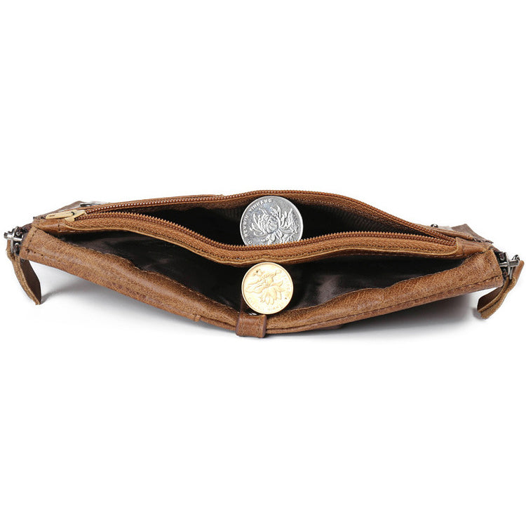 Retro Style Top-layer Cowhide Leather Card Slots Holder Purse Zipper Short Wallet