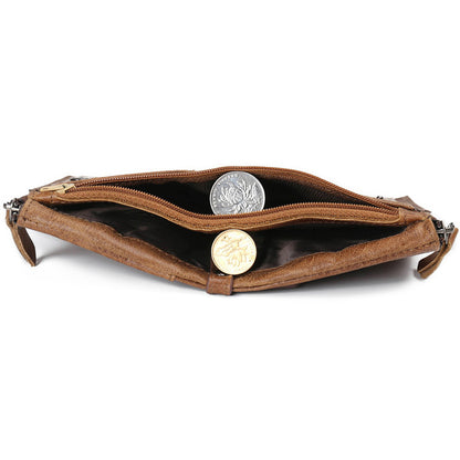 Retro Style Top-layer Cowhide Leather Card Slots Holder Purse Zipper Short Wallet