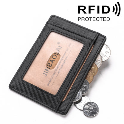 118# Carbon Fiber Texture Genuine Leather Ultra-thin Antimagnetic Purse Wallet with Photo Slot