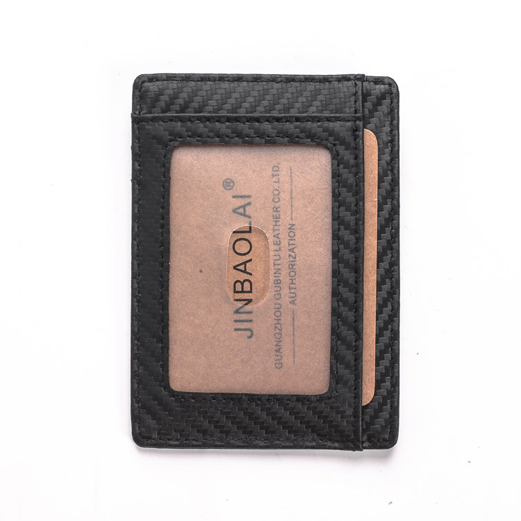 118# Carbon Fiber Texture Genuine Leather Ultra-thin Antimagnetic Purse Wallet with Photo Slot
