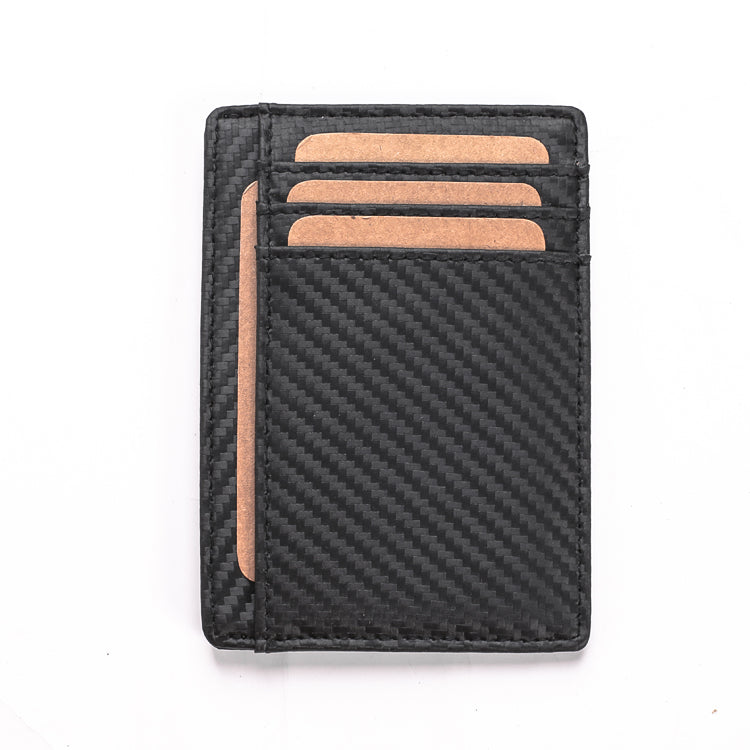 118# Carbon Fiber Texture Genuine Leather Ultra-thin Antimagnetic Purse Wallet with Photo Slot