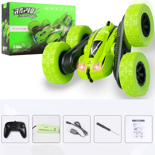 2.4GHz Remote Control Car Double Sided Rotating 360 Degree Flips Vehicle Stunt Toy with Headlight