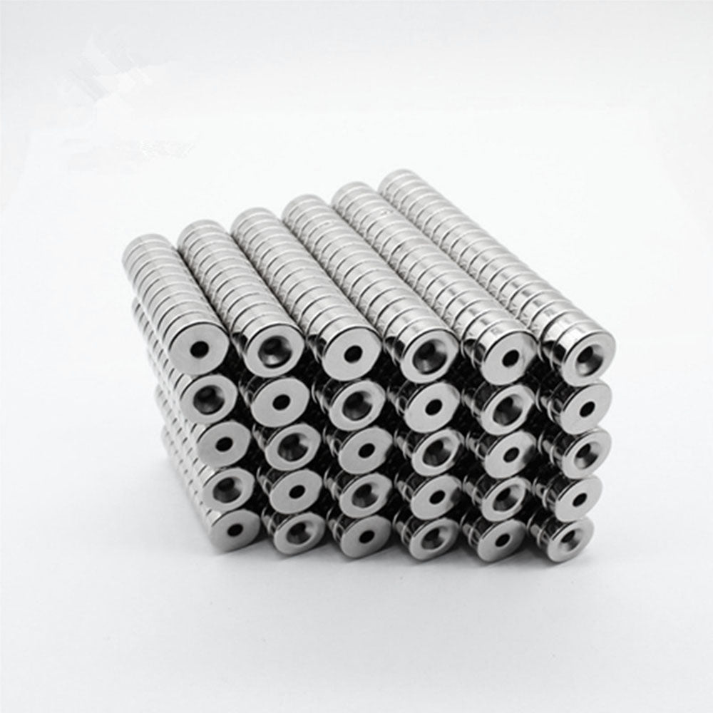100Pcs/Set 12 x 4mm Industrial Equipment and DIY Projects Powerful Suction Round Shape Hole NdFeB Magnet