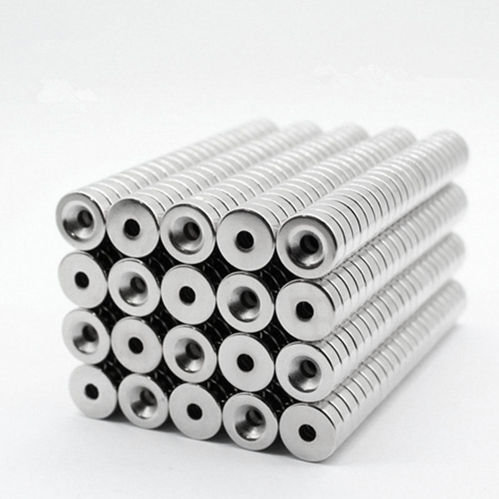 100Pcs/Set 12 x 4mm Industrial Equipment and DIY Projects Powerful Suction Round Shape Hole NdFeB Magnet