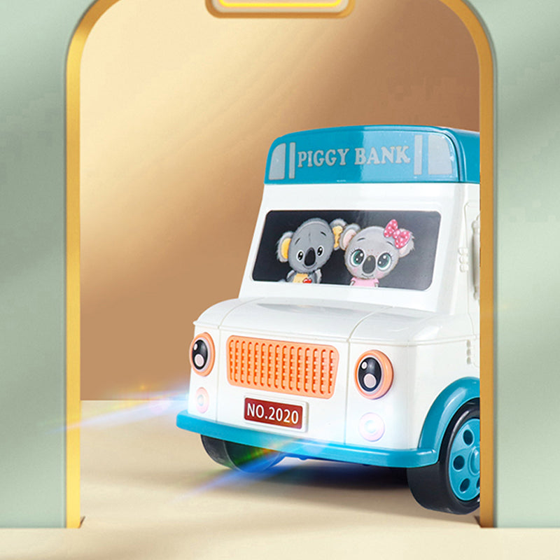 20529 Children Electric Bus Shape Piggy Bank Toy Remote Control Unlock ATM Password Box With Sound Coin Treasure Box Educational Toys