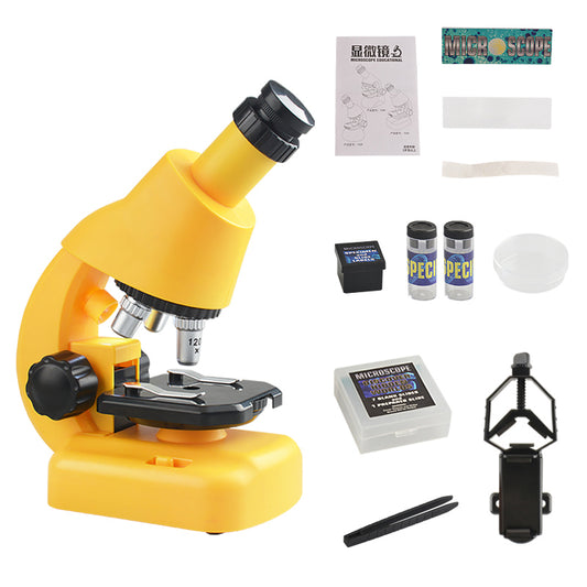 2203/2205 Children Microscope Kit 100X/400X/1200X Magnification Science Toys Microscope Slides with Specimens for Kids Students Microscope STEM Educational Toy