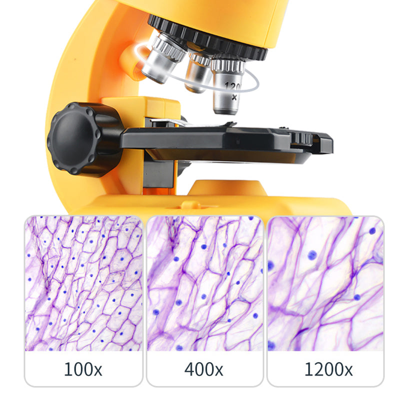 2203/2205 Children Microscope Kit 100X/400X/1200X Magnification Science Toys Microscope Slides with Specimens for Kids Students Microscope STEM Educational Toy