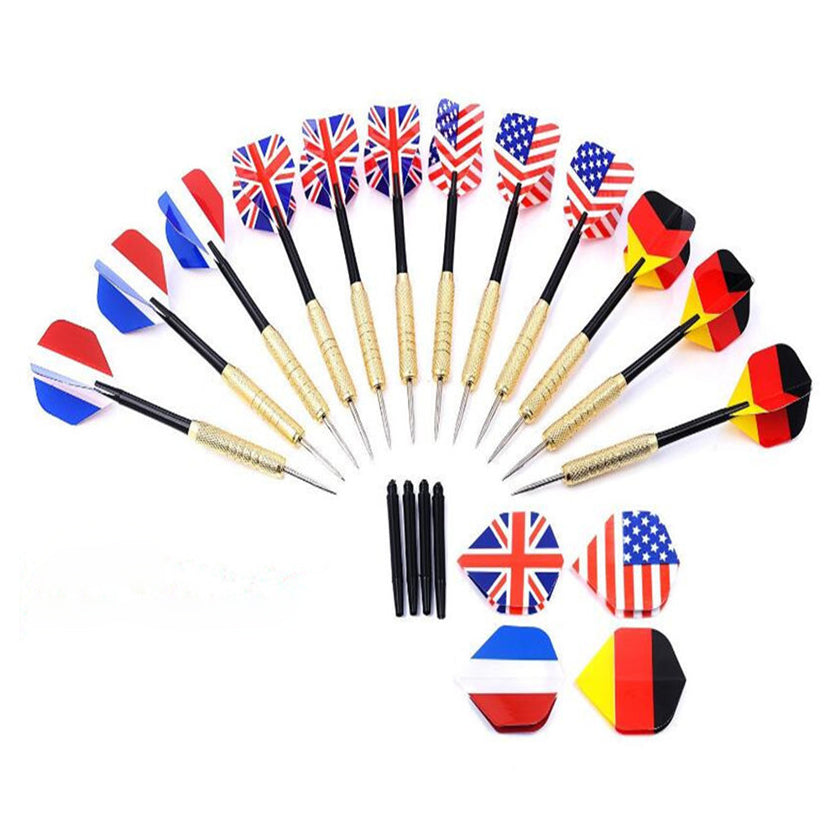 12Pcs 18g Professional Brass Barrel Darts with National Flag Flights for Dartboard Games