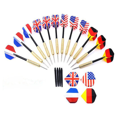 12Pcs 18g Professional Brass Barrel Darts with National Flag Flights for Dartboard Games