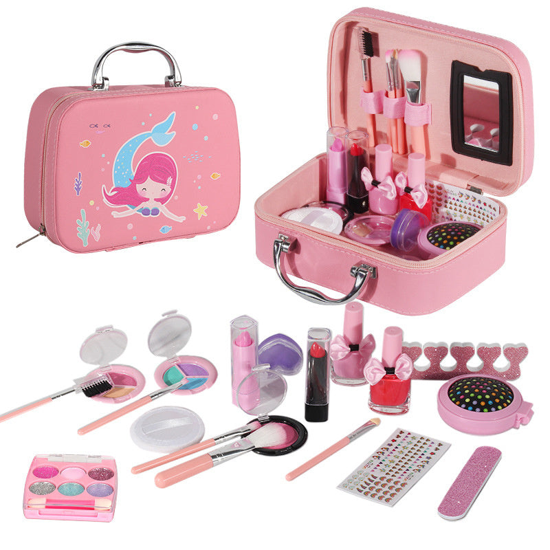 20Pcs / Set Pretend Play Makeup Kit for Girls Portable Cosmetic Dress Up Toys with Nail Polish Eye Shadow