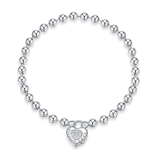 SCB203 S925 Sterling Silver Women Bracelet Love Heart Shaped Decor Zircon Girl Brace Lace Jewelry Birthday Gift, Size: 19cm