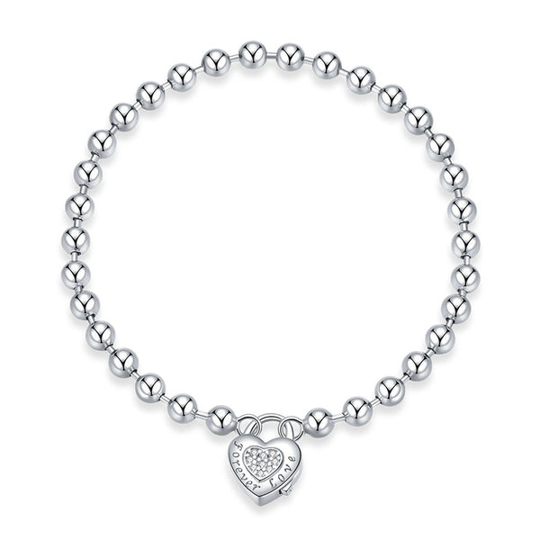 SCB203 S925 Sterling Silver Women Bracelet Love Heart Shaped Decor Zircon Girl Brace Lace Jewelry Birthday Gift, Size: 19cm