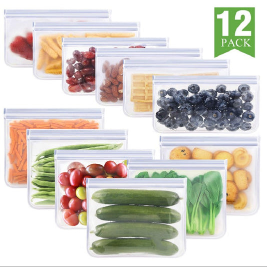 12 Pcs/Bag Transparent Frosted PEVA Refrigerator Food Storage Container Sealed Bag