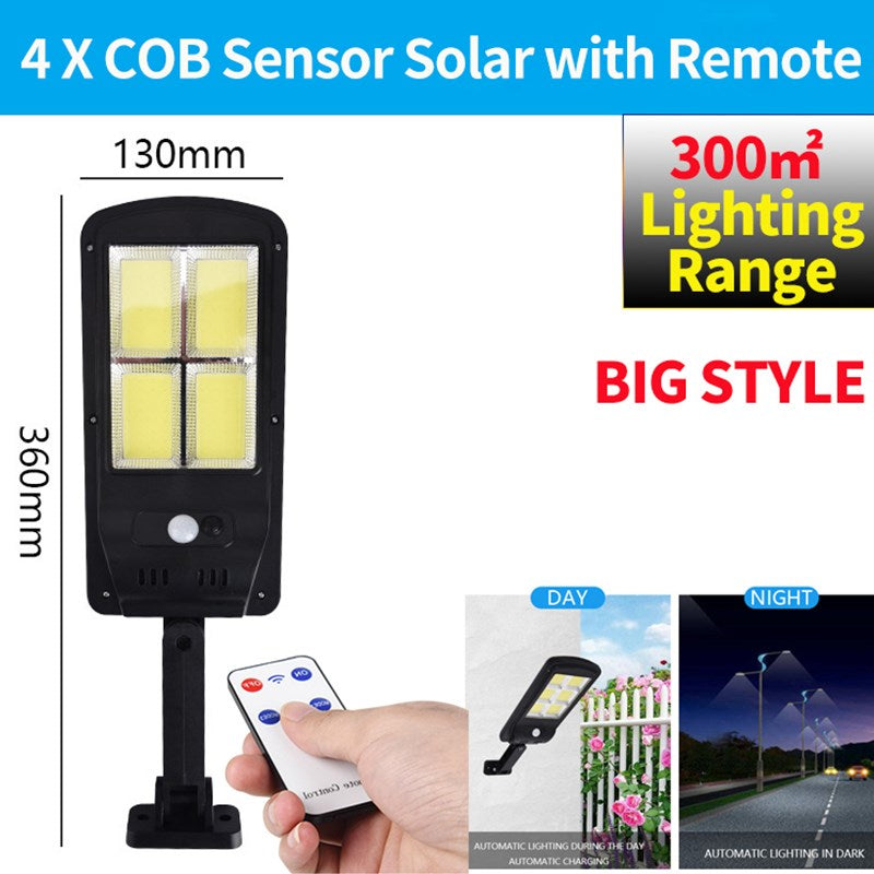 LED Solar Street Light 3 Modes Remote Garden Lamp IP67 Waterproof Motion Sensor Outdoor Lighting
